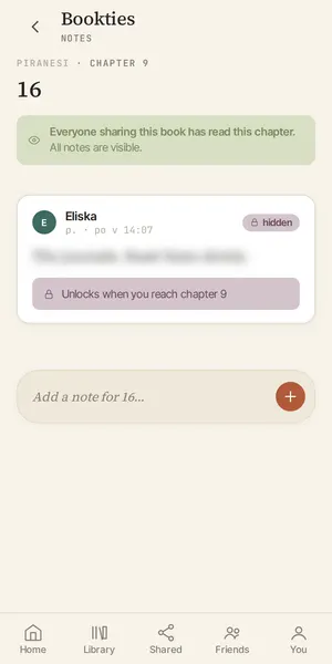 Snímek obrazovky Bookties: Poznámka zapečetěná do kapitoly 9